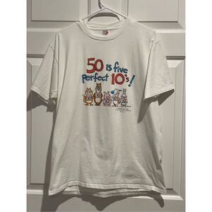 Vintage Jerzees Made in USA Turning 50 Shoebox Greetings Hallmark Tee Size L
